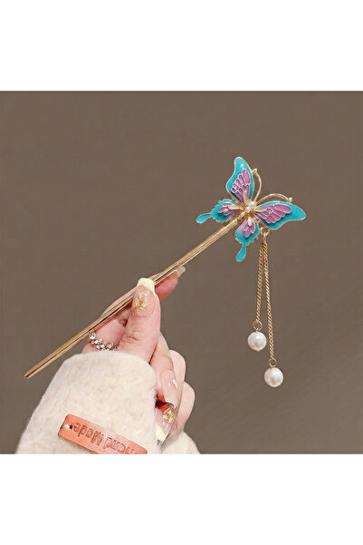 GÜLPEŞE Pearl Dangle Clasp with Butterfly Detail Pen Clasp Chinese Stick Japa...