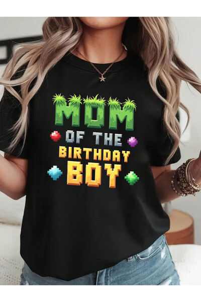 BASEPULSE MOM OF THE BIRTHDAY Letter Print T-shirt, Short Sleeve Crew Neck Ca...