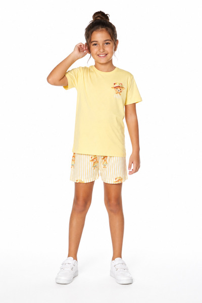 AYQAANDCO Kız Çocuk Pamuklu Şortlu Kısa Kol Pijama Takımı