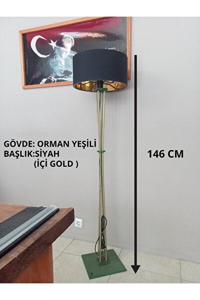SİYAH-GOLD BAŞLIK AHŞAP LAMBADER- ORMAN YEŞİLİ
