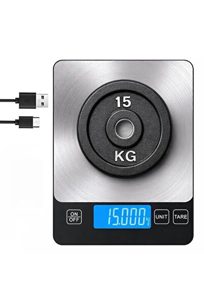 The Bros 15kg Digital Kitchen Scale Rechargeable with USB Type C Charging & L...
