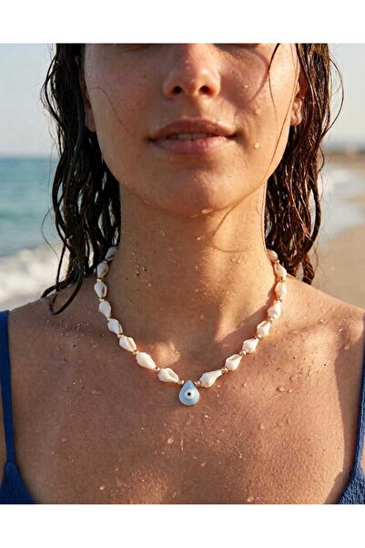 Rasa Boho Evil Eye Beaded Seashell Necklace – Summer Combination, Beach Aesth...