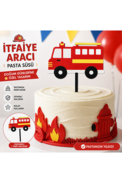 LİYA3D Fire Truck Cake Decoration – Birthday Cake Topper, Children's Party De...