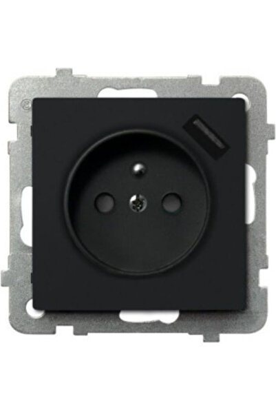 OSPEL Priză de perete simplă cu 1 port USB, negru