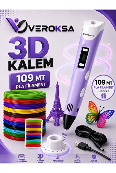 VEROKSA 3D Kalem - 109 mt Filamentli 3D Yazıcı Kalem (MOR)