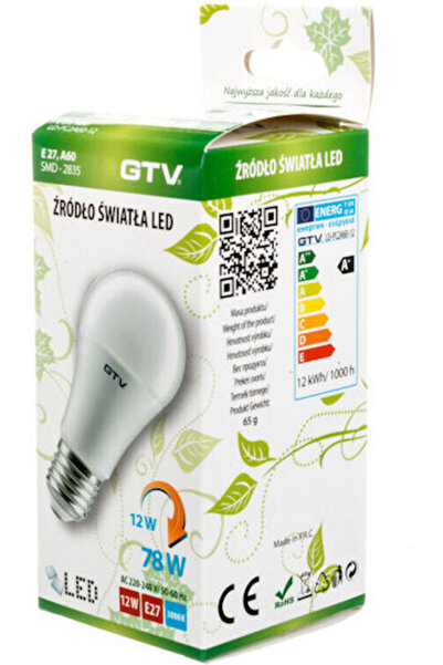 GTV Bec LED 12W pentru soclu E27 și formă A60 Alb Cald 1100lm Cod: LD-PC2A60-12