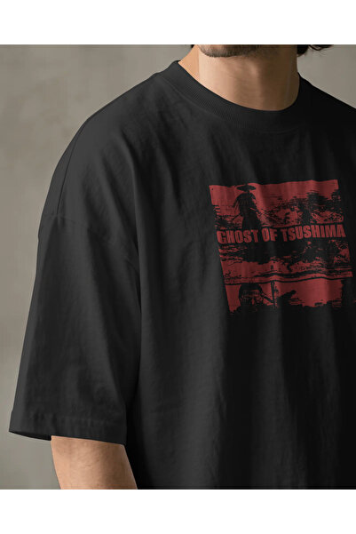 buzagi Ghost of Tsushima Regular Unisex Black T-Shirt