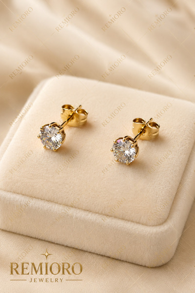 REMIORO Cercei dama tip stud placati cu aur 14K, piatra zirconiu stralucitoar...