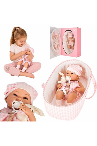 Ikonka Papusa bebelus pentru copii Lovely Baby Pink, model realist cu landou,...
