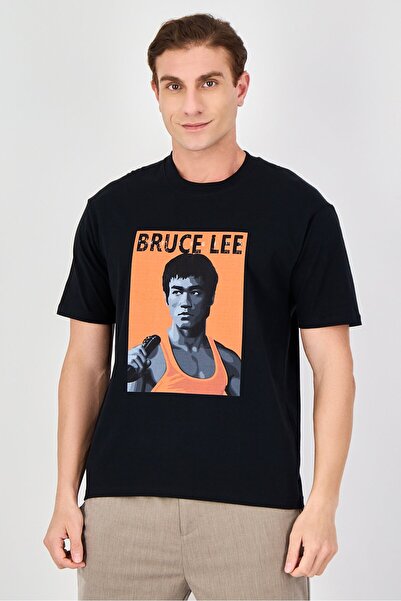 Bruce Lee Club Men Crew Neck Short Sleeve Graphic Print T-Shirt, Black