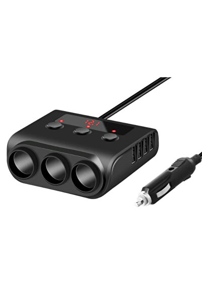 AUTONAV Adaptor Priza Auto 3 Porturi Bricheta, 4 Porturi USB, 120W, Display, ...