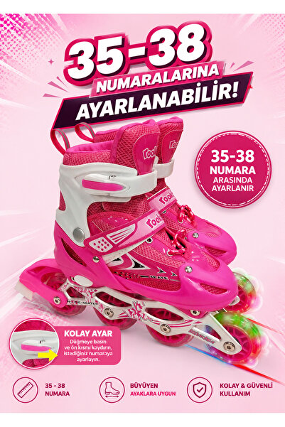 POZART Işıklı Tekerli Paten 35-38 Ayak Numarasına Ayarlanabilir 4Tekerli