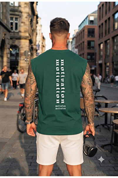 FAVORİST MOTIVATION Ανδρικό T-SHIRT με στάμπα στην πλάτη και μηδενικά μανίκια...
