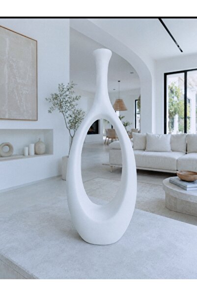 Genel Markalar Modern Dekoratif Seramik Vazo 52 cm – Beyaz Büyük Boy Oval Boş...