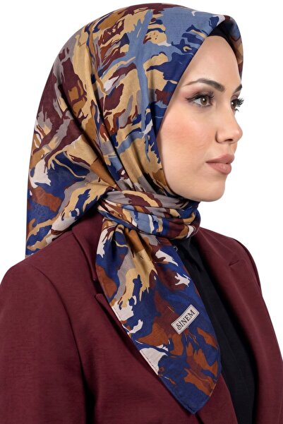 hadiora قميص نسائي بني وأصفر وأزرق بتصميم عصري مطرز
