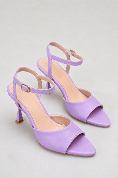 Ayakkabı Delisiyim Purple Women's Pointed Toe Heeled Shoes Ankle Strap Thin H...