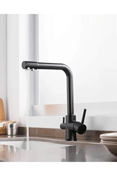 RENA DESIGN Black Polished Kitchen Sink Faucet 3-Way L Pipe Luxury Water Savi...