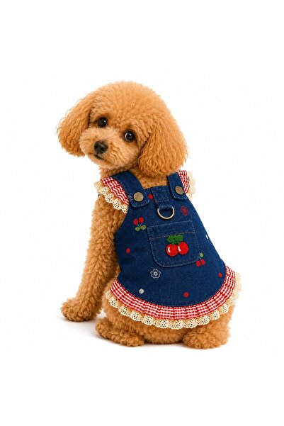Dolce Pets Kedi ve Köpek Kıyafeti Kiraz Desenli Kot Elbise