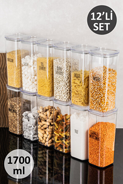 Dolkin Home 12-Piece 1700 ml Food Set Mica Bakliyat Box Set Transparent Label...