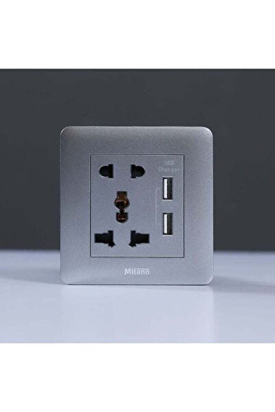 Danube Home - Milano 2 Pin & 3 Pin Universal Socket With 2.1A Usb Charger Sl Ps