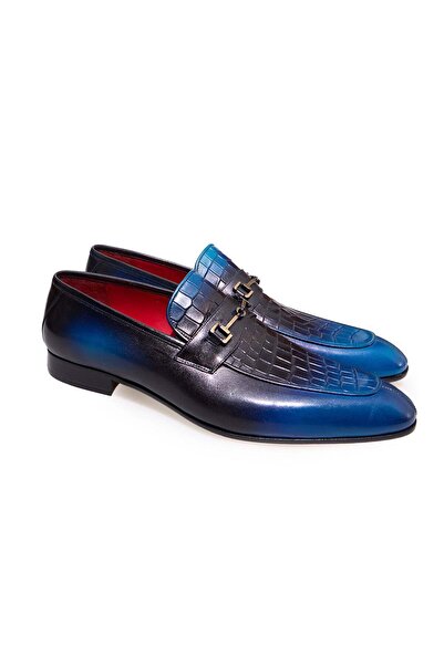 FRANCO CALVANI Dark Blue Color Laceless Genuine Leather Men's Shoes