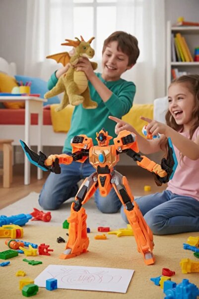 Miniso Lisanslı Dragon Force 3 Titanic Apebot Oyuncak – Dönüşebilir 37 Cm