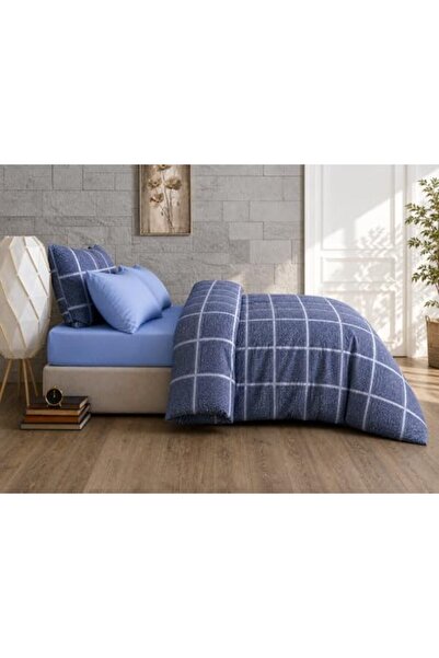 Yıldızan Luxury 80% Cotton Double Duvet Cover Set Comforter Cover Blue Navy B...