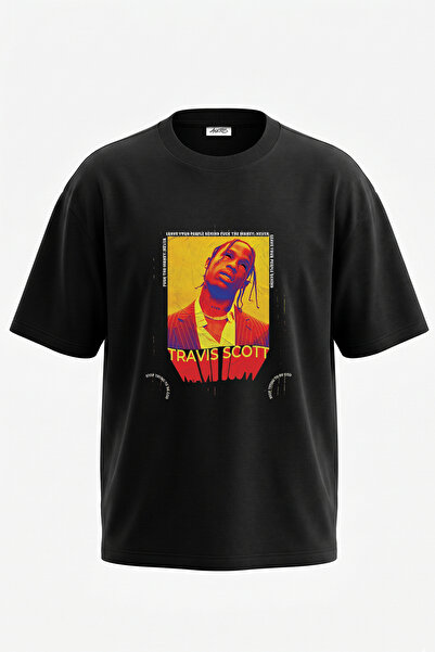 Anetos Travis Scott_69 dizajn, štampana unisex majica prevelikog kroja, crna