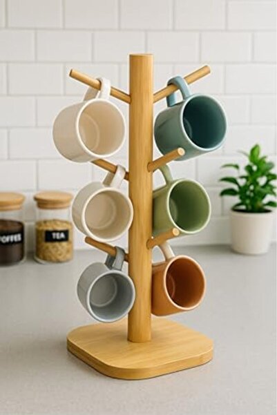 Yıldızan Stylish Countertop Bamboo Cup Hanger Mug Hanger Cup Hanger Stand Dec...