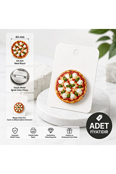 Fynbos Sarkastik Pizza Metal Rozet 44 mm – Margherita Pizza Tasarımlı Pin Bad...