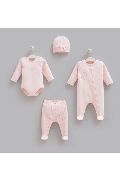 Caramell 100% Cotton 4-Piece Jumpsuit Rose Set Pink