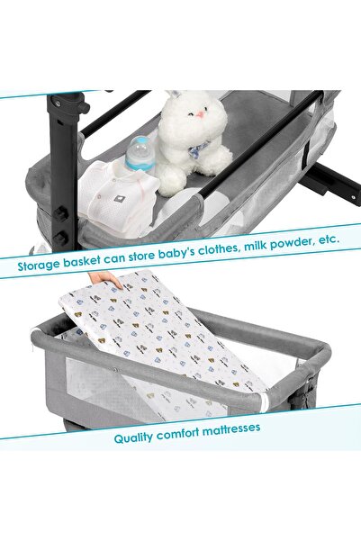 Mini Baby سرير أطفال محمول قابل للطي بتصميم جديد 2023 للبنات والأولاد من ياداك (رمادي فاتح)