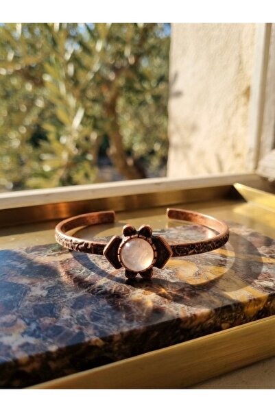 Meneva Aksesuar Special Design Adjustable Copper Bracelet with Natural Crysta...