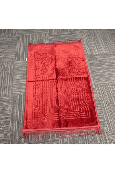 mybedesten Luxury Solid Color Geometric Mihrap Embossed Velvet Prayer Rug