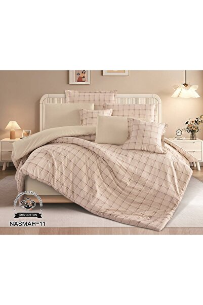 REDROSE COLOR 100% Cotton Summer Double Bedspread - Nefren 8 Pieces - Natural...