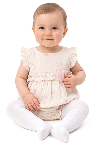 bebegen Baby Girl Pink Heart Embroidered Muslin Bodysuit
