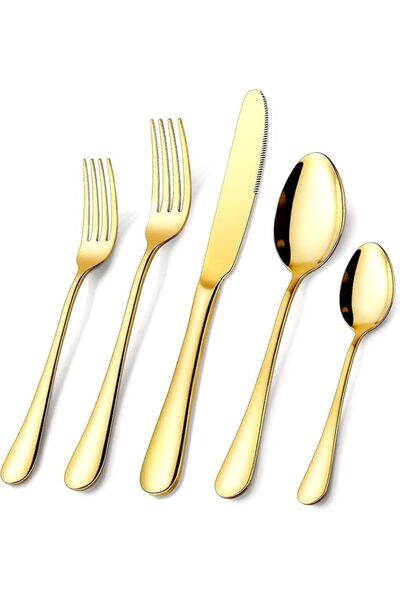 Arabest 24 Piece Gold Stainless Steel Cutlery Set, Polished Tableware For 6 P...