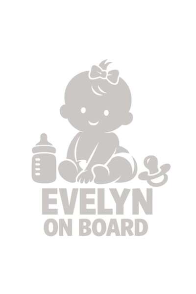 OEM Autocolant decorativ auto  "EVELYN ON BOARD ", 10cm, Alb