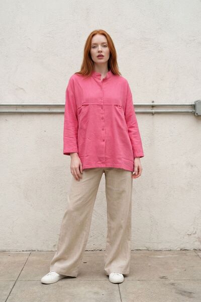 Hiccup My Fashion Oversize Long Sleeve Linen Blend Shirt