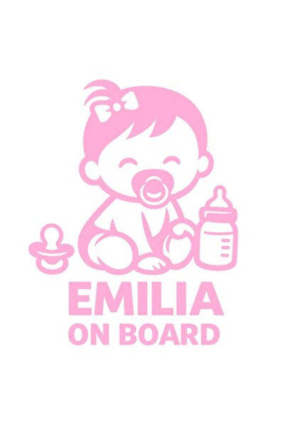 OEM Autocolant decorativ auto  "EMILIA LA BORD ", 10cm, Roz