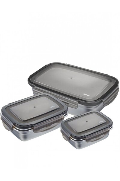 GEFU Set 3 caseorle, Gefu, Inox/Plastic, 0.4 l, 1l si 1.8 l, Negru/Argintiu