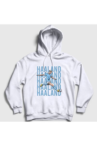 Presmono Unisex White Pop Art Erling Haaland Football Hooded Sweatshirt 615654Tt