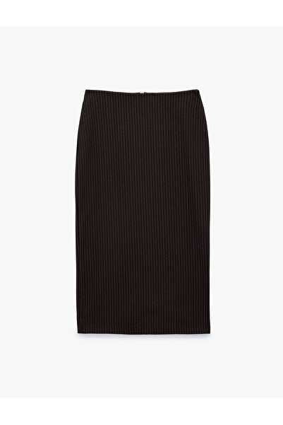 Koton Glittery Midi Striped Pencil Skirt with Slit Detail