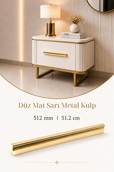 Badem10 Özen 512 mm 51.2 cm Düz Mat Sarı Mobilya Kulpu Uzun Çekmece Dolap Kap...