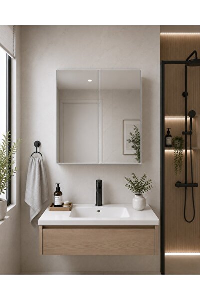AVEVA HOME Monzaa Lavobo Üstü Aynalı Banyo Dolabı 50x50x15 Cm