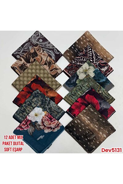 12 Adet Mix Paket Dijital Soft Eşarp