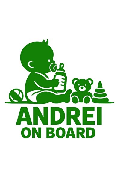 OEM Autocolant decorativ auto  "ANDREI LA BORD ", 15cm, Verde