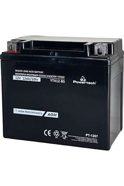 POWERTECH Μπαταρία μοτοσικλέτας YTX12-BS με χωρητικότητα 12Ah Κωδικός: PT-1207