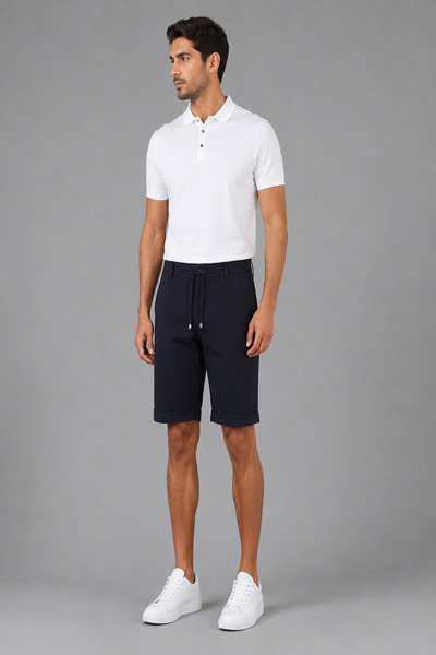 Bisse Navy Blue Bermuda Shorts with Pockets