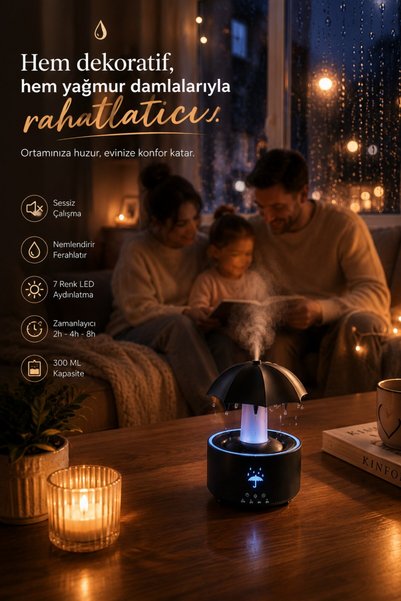 Divex Rain Effect Air Humidifier Aromatherapy Diffuser 300 ml Remote Control 7 Colors Led Timed Silent Operation